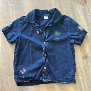 Old Navy Navy Blue Button Down Embroidered Hawaiian Palm Tree Shirt